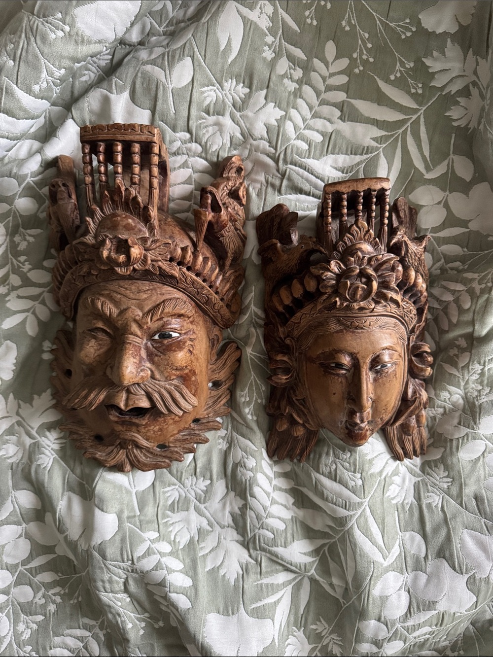 Hand Sculpted solid Wood Chinese heads chinoiserie wall décor